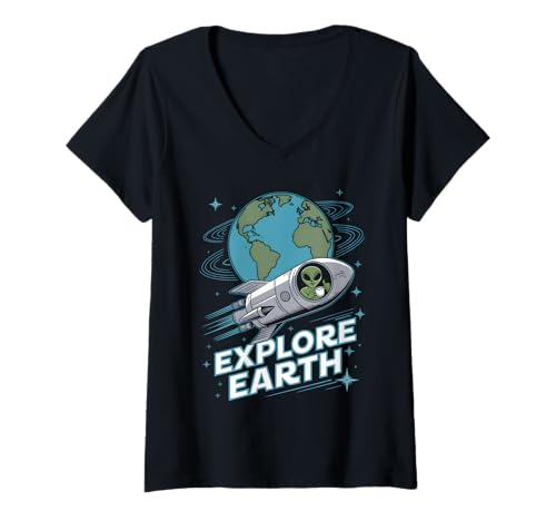 Damen Erkunden Sie die Erde T-Shirt mit V-Ausschnitt von Space Planets System Science Earth