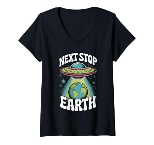 Damen Nächster Halt: Erde T-Shirt mit V-Ausschnitt Damen Nächster Halt: Erde T-Shirt mit V-Ausschnitt von Space Planets System Science Earth