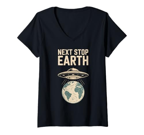Damen Nächster Halt: Erde T-Shirt mit V-Ausschnitt Damen Nächster Halt: Erde T-Shirt mit V-Ausschnitt von Space Planets System Science Earth