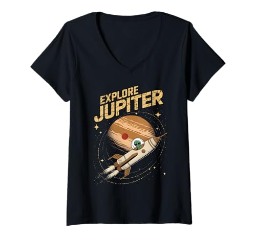 Damen Jupiter entdecken T-Shirt mit V-Ausschnitt Damen Jupiter entdecken T-Shirt mit V-Ausschnitt von Space Planets System Science Jupiter