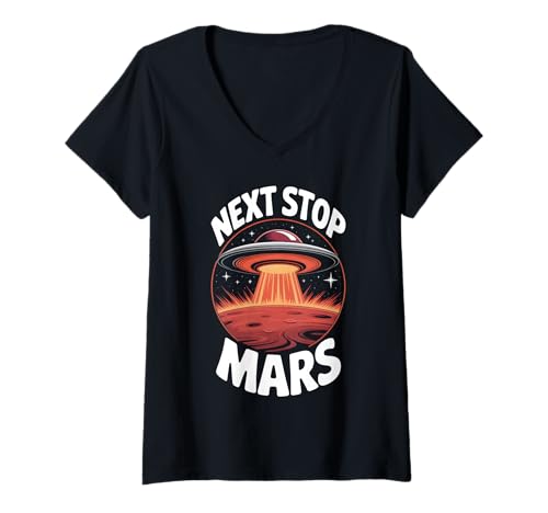 Damen Nächster Stopp Mars T-Shirt mit V-Ausschnitt Damen Nächster Stopp Mars T-Shirt mit V-Ausschnitt von Space Planets System Science Mars
