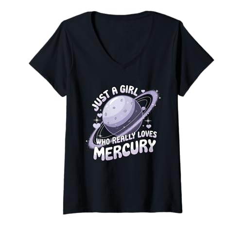 Damen Nur EIN Mädchen, das Merkur wirklich liebt T-Shirt mit V-Ausschnitt von Space Planets System Science Mercury