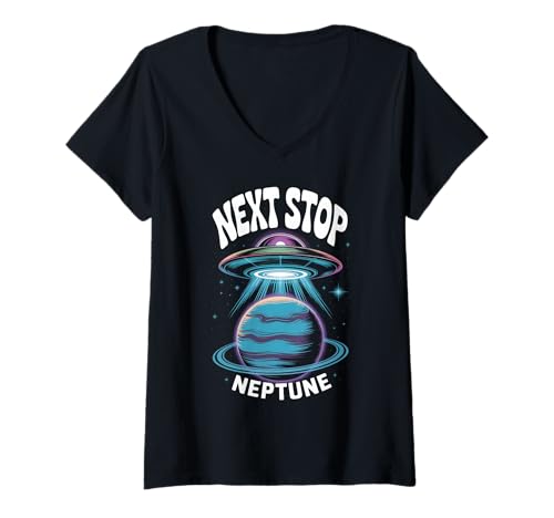 Damen Next Stop Neptun T-Shirt mit V-Ausschnitt Damen Next Stop Neptun T-Shirt mit V-Ausschnitt von Space Planets System Science Neptune
