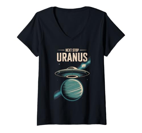 Damen Next Stop Neptun T-Shirt mit V-Ausschnitt Damen Next Stop Neptun T-Shirt mit V-Ausschnitt von Space Planets System Science Neptune