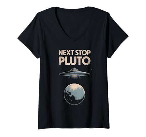 Damen Nächster Halt Pluto T-Shirt mit V-Ausschnitt Damen Nächster Halt Pluto T-Shirt mit V-Ausschnitt von Space Planets System Science Pluto