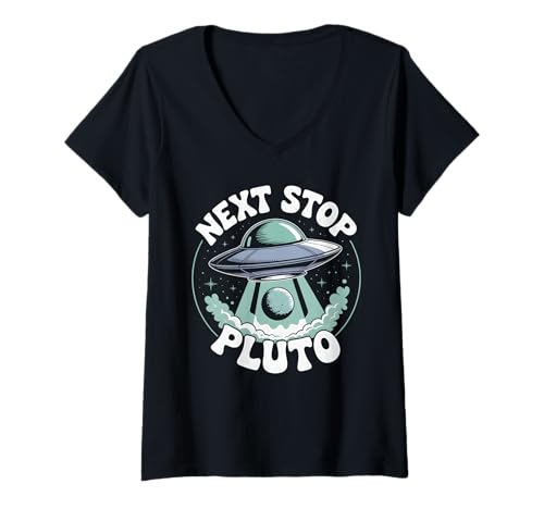Damen Nächster Halt Pluto T-Shirt mit V-Ausschnitt Damen Nächster Halt Pluto T-Shirt mit V-Ausschnitt von Space Planets System Science Pluto