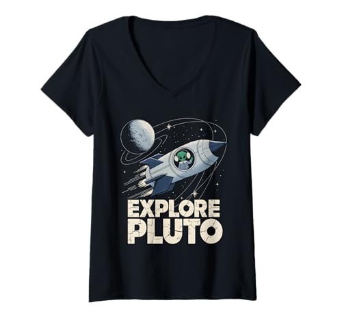Damen Pluto entdecken T-Shirt mit V-Ausschnitt Damen Pluto entdecken T-Shirt mit V-Ausschnitt von Space Planets System Science Pluto