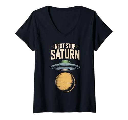 Damen Nächster Halt Saturn T-Shirt mit V-Ausschnitt Damen Nächster Halt Saturn T-Shirt mit V-Ausschnitt von Space Planets System Science Saturn