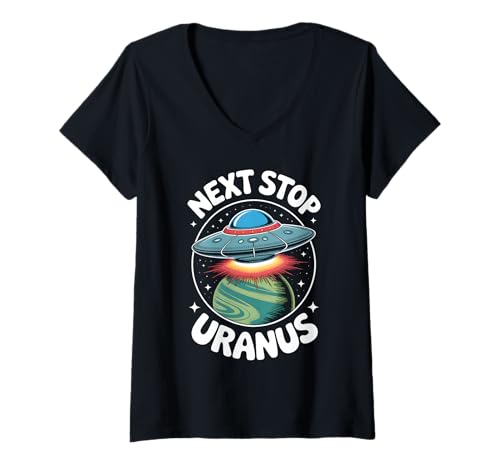 Damen Nächster Halt Uranus T-Shirt mit V-Ausschnitt von Space Planets System Science Uranus