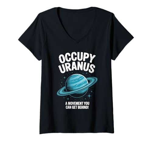 Damen Occupy Uranus — Eine Bewegung, hinter der du Stehen Kannst T-Shirt mit V-Ausschnitt Damen Occupy Uranus — Eine Bewegung, hinter der du Stehen Kannst T-Shirt mit V-Ausschnitt von Space Planets System Science Uranus
