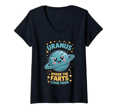 Damen Uranus Woher die Fürze kommen T-Shirt mit V-Ausschnitt Damen Uranus Woher die Fürze kommen T-Shirt mit V-Ausschnitt von Space Planets System Science Uranus