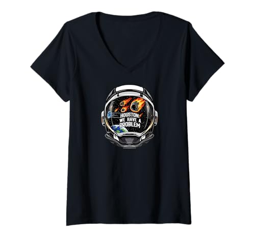 Damen Houston We Have A Problem Astronaut Helmet Space Meteors T-Shirt mit V-Ausschnitt Damen Houston We Have A Problem Astronaut Helmet Space Meteors T-Shirt mit V-Ausschnitt von Space Problem Astronaut Designs