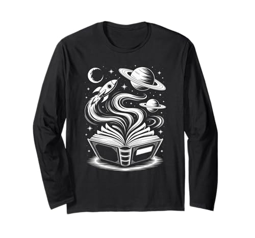 Novelty Universe Books Galaxy Adventure Drawing für Damen und Herren Langarmshirt von Space Rocket Planets Fantasy Art Reading Space