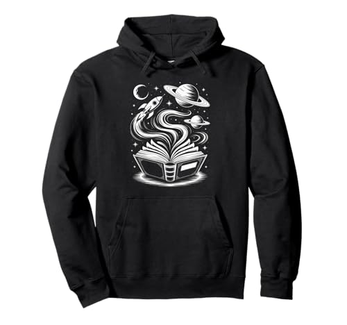 Novelty Universe Books Galaxy Adventure Drawing für Damen und Herren Pullover Hoodie von Space Rocket Planets Fantasy Art Reading Space