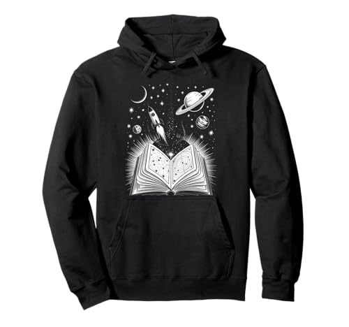 Novelty Universe Books Galaxy Adventure Drawing für Damen und Herren Pullover Hoodie von Space Rocket Planets Fantasy Art Reading Space
