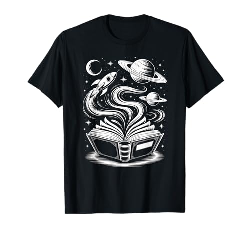 Novelty Universe Books Galaxy Adventure Drawing für Damen und Herren T-Shirt Novelty Universe Books Galaxy Adventure Drawing für Damen und Herren T-Shirt von Space Rocket Planets Fantasy Art Reading Space