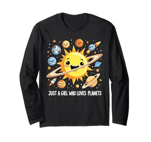 Just A Girl Who Loves Planets Solar Space Science Lover Girl Langarmshirt von Space Science Lover Boys Girls Tees