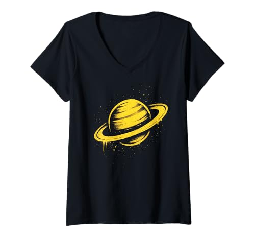 Damen Kosmisches Kunstwerk von Saturn Graffiti T-Shirt mit V-Ausschnitt Damen Kosmisches Kunstwerk von Saturn Graffiti T-Shirt mit V-Ausschnitt von Space Street
