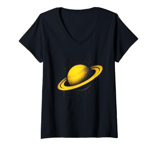 Damen Saturn Graffiti Kosmische Straßenkunst T-Shirt mit V-Ausschnitt Damen Saturn Graffiti Kosmische Straßenkunst T-Shirt mit V-Ausschnitt von Space Street