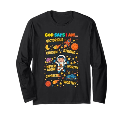 God Says I Am Outer Space Themed Bible Christian Kids Boys Langarmshirt God Says I Am Outer Space Themed Bible Christian Kids Boys Langarmshirt von Space Themed Bible Christian Apparel