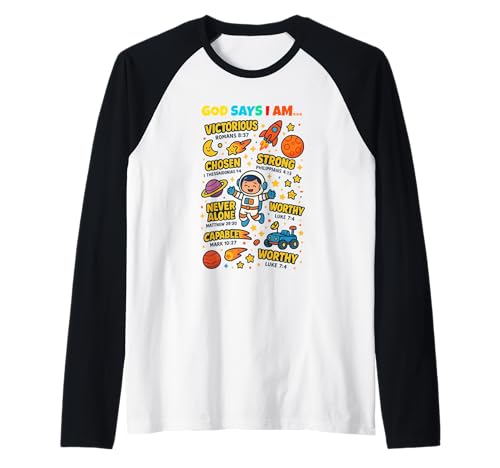 God Says I Am Outer Space Themed Bible Christian Kids Boys Raglan God Says I Am Outer Space Themed Bible Christian Kids Boys Raglan von Space Themed Bible Christian Apparel