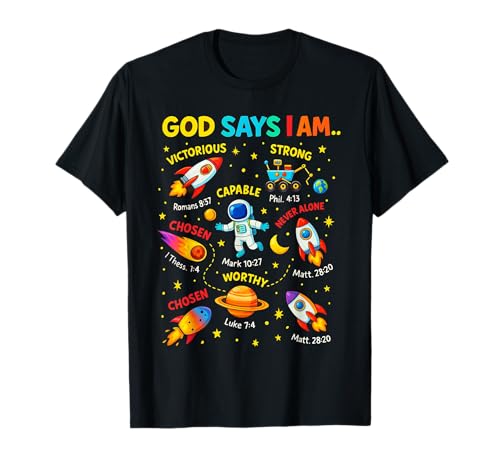 Christliche Bibel für Kinder und Jungen zum Thema „Gott sagt, ich bin im Weltraum“ T-Shirt Christliche Bibel für Kinder und Jungen zum Thema „Gott sagt, ich bin im Weltraum“ T-Shirt von Space Themed Bible Christian God Says I Am Unique