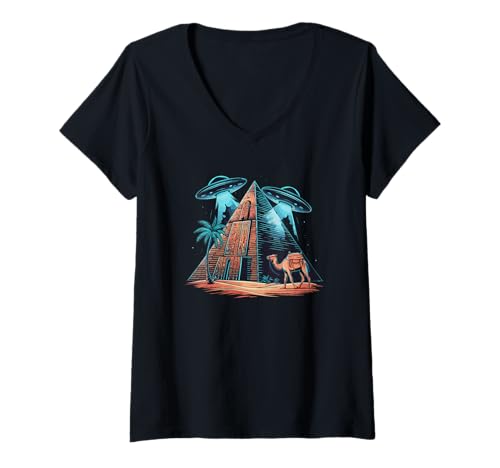 Damen Raumschiff Außerirdischer UFO Außerirdische Außerirdisch T-Shirt mit V-Ausschnitt von Space UFO Aliens Spaceship Lover Gifts