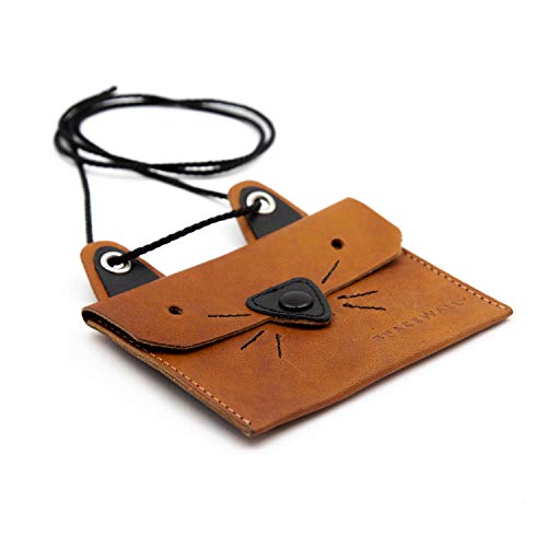 Kinder Brustbeutel aus Leder - Portemonnaie zum Umhängen im Katzen-Look (Space Wally Mia) von Space Wallet