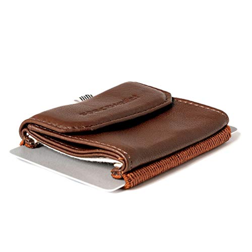 Space Wallet ® Mini Geldbörse braun I Sehr kleines Echtleder Wallet/Portemonnaie mit Münzfach I 15 Karten + Geldscheine + Münzen I Push Grizzly von Space Wallet