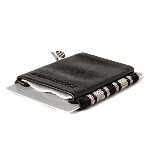 Space Wallet Echt-Leder Slim Wallet schwarz-gestreift - Sehr kleine Geldbörse/Portemonnaie - 15 Karten + Geldscheine - Kartenetui mit Scheinfach - Classic Business Black von Space Wallet