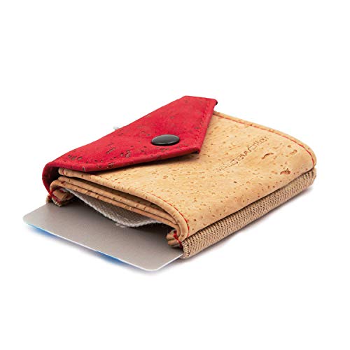 Kleine Geldbörse mit Münzfach aus nachhaltigem Kork I Robustes, langlebiges Material | Vegan I 15 Karten + Geldscheine + Münzen I Spacewallet Kork Peak Burgundy von Space Wallet