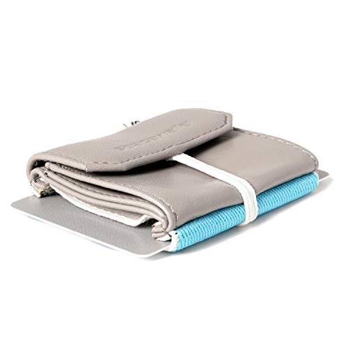 Space Wallet Space Products ® Mini Geldbörse für Frauen & Männer I Sehr kleines Echtleder Wallet/Portemonnaie mit Münzfach I 15 Karten + Geldscheine + Münzen I Pull Surfer Grey von Space Wallet