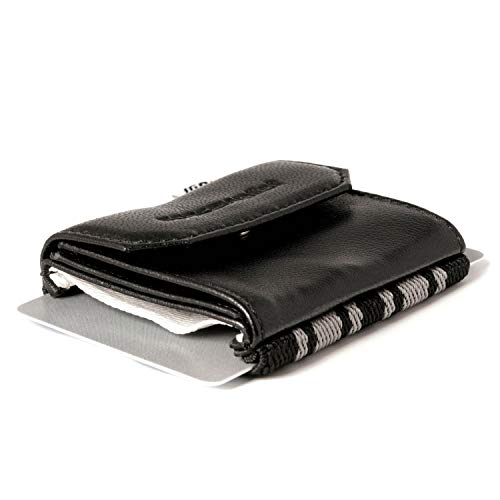Space Products ® Mini Geldbörse schwarz I Sehr kleines Echtleder Wallet/Portemonnaie mit Münzfach I 15 Karten + Geldscheine + Münzen I Push Business Black von Space Wallet