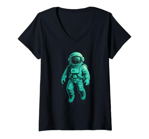 Damen Astronaut Space Graffiti Urbane Kunst Science-Fiction-Design T-Shirt mit V-Ausschnitt von Space Walls