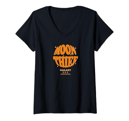 Damen Weltraum Space Universum Motiv mit dem Text Moon Thief T-Shirt mit V-Ausschnitt Damen Weltraum Space Universum Motiv mit dem Text Moon Thief T-Shirt mit V-Ausschnitt von Space Weltraum Planet Universum designs