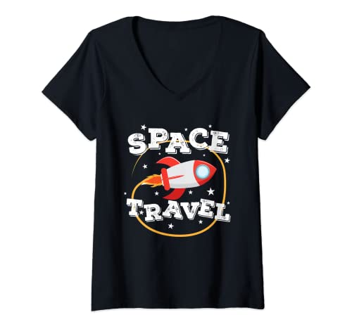 Damen Reisen im Weltraum T-Shirt mit V-Ausschnitt Damen Reisen im Weltraum T-Shirt mit V-Ausschnitt von Space universe stars planets solar earth Sun