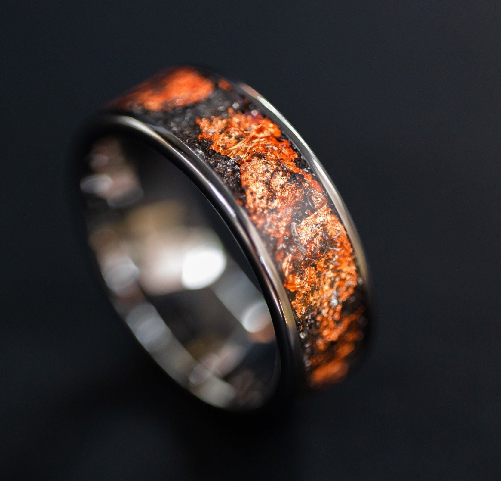 Kupfer Meteorit Ring, Echter Herren Wolfram Unikat Ring von SpaceAgeRings