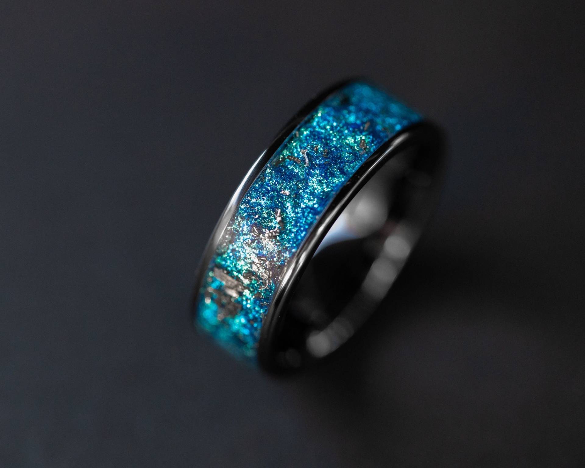 Meteorit Ring, Echter Blauer Galaxie Herren Ehering Blau von SpaceAgeRings