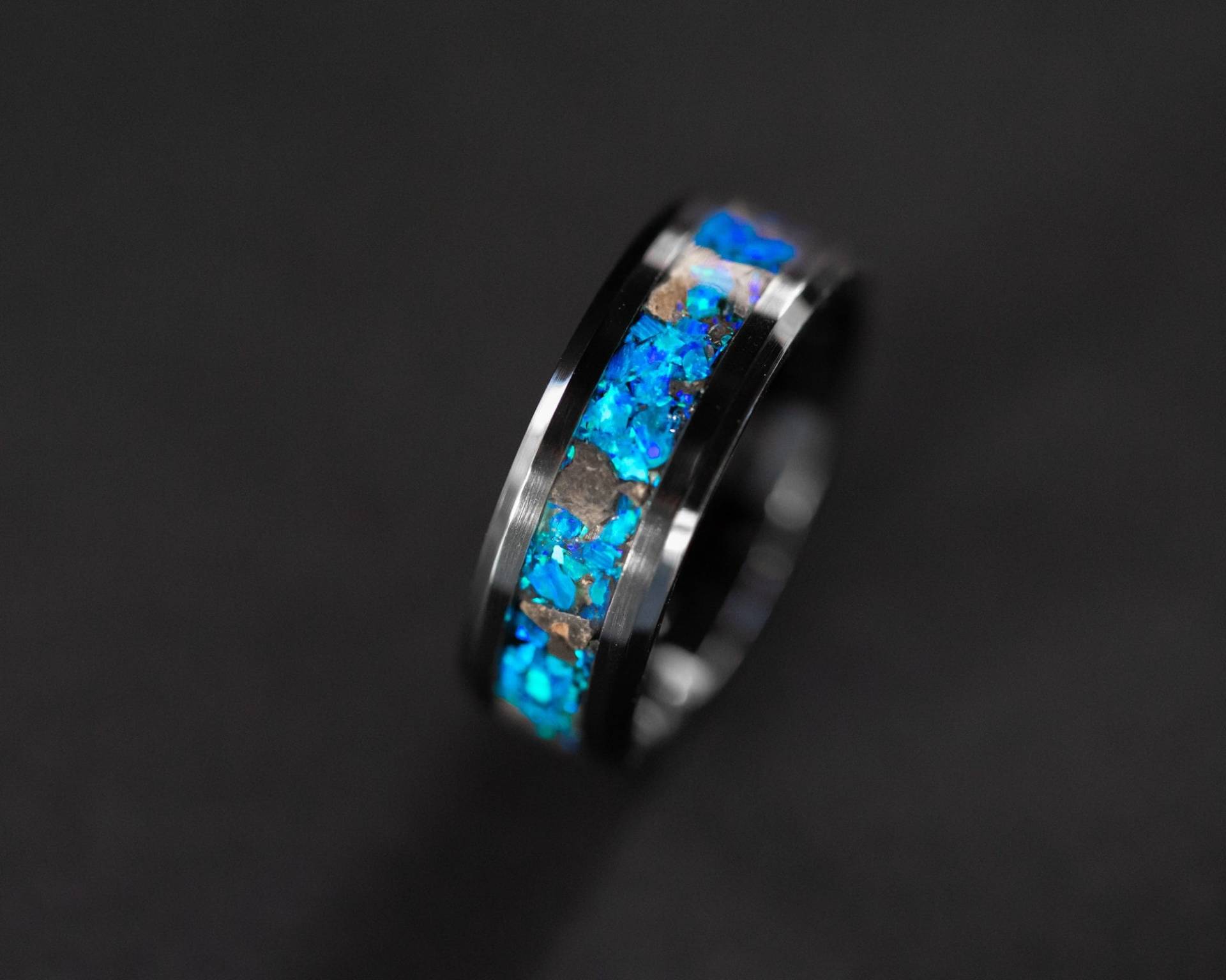 Mond Meteorit Ring, Herren Opal Echt Lunar Ring - Blau von SpaceAgeRings