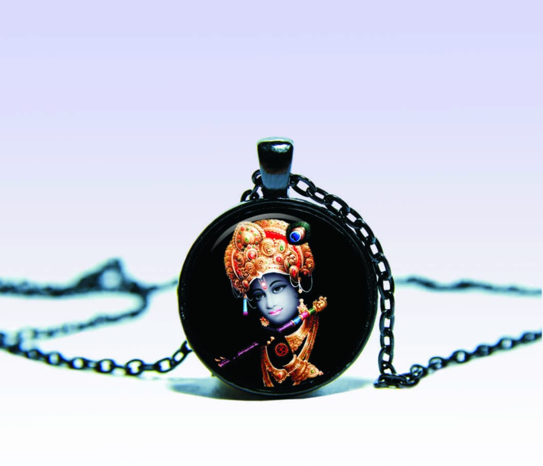 Krishna Halskette Schwarzer Amulettanhänger Mit Om Charm Krishna Halskette Schwarzer Amulettanhänger Mit Om Charm von SpacePendant