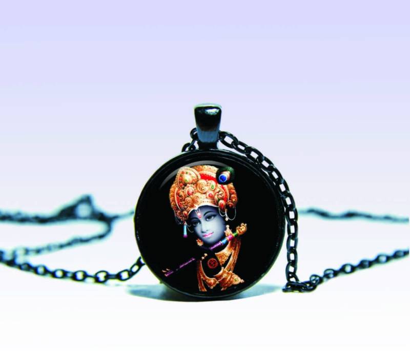 Krishna Halskette Schwarzer Amulettanhänger Mit Om Charm Krishna Halskette Schwarzer Amulettanhänger Mit Om Charm von SpacePendant