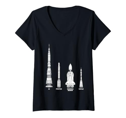 Damen Space Rockets Spaceflight N1 Buran Sojus Sowjetunion Russland T-Shirt mit V-Ausschnitt Damen Space Rockets Spaceflight N1 Buran Sojus Sowjetunion Russland T-Shirt mit V-Ausschnitt von Spaceflight Gift