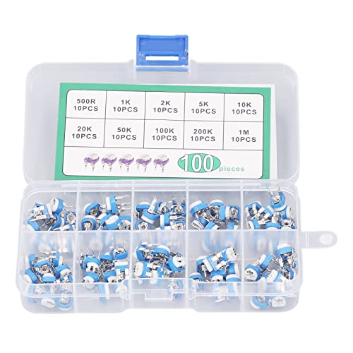 100 Stück 10 Werte Variabler Widerstand Blau Weiß Trimmer Potentiometer Sortiment Kit, Carbon Composite Widerstand Kit für TV, Video, DVD 100 Stück 10 Werte Variabler Widerstand Blau Weiß Trimmer Potentiometer Sortiment Kit, Carbon Composite Widerstand Kit für TV, Video, DVD von Spacnana