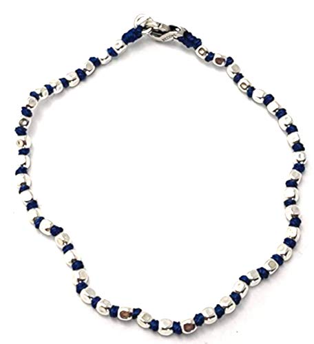 Spadarella Spadino Armband mit Nuggets aus 925er Silber, Durchmesser 3 mm und Baumwolle, marineblau, handgefertigt, Unisex.Länge 17 cm., Baumwolle, Keine von Spadarella Gioielli