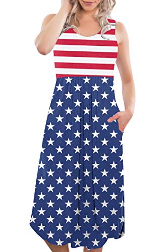 Spadehill 4. Juli Damenkleid mit amerikanischer Flagge, ärmellos, mit Taschen, Sterne & Streifen, Groß von Spadehill