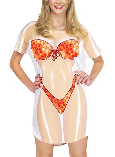 Spadehill Sommer-Bikini für Damen, bedruckt, niedlich, Baggy-Bademode, Vertuschung, Florales Orange, X-Large von Spadehill