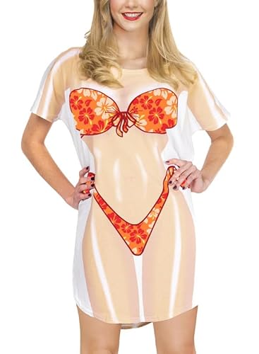 Spadehill Sommer-Bikini für Damen, bedruckt, niedlich, Baggy-Bademode, Vertuschung, Florales Orange, XX-Large von Spadehill