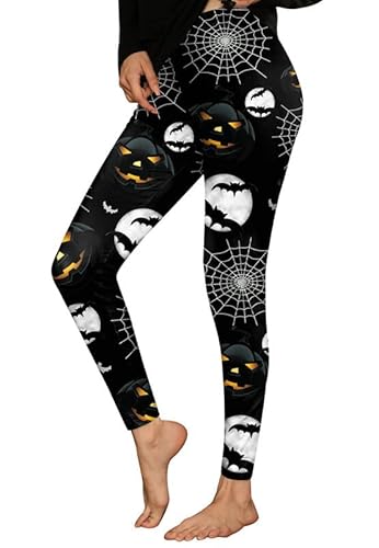 Spadehill Lustige Halloween-Leggings für Damen, Spinnennetze und Kürbis-Schwarz, Klein von Spadehill