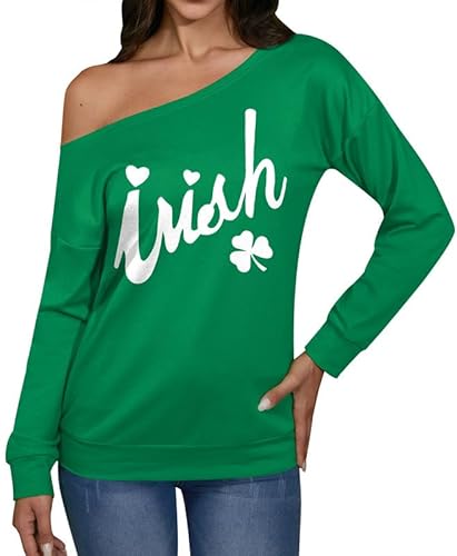 Spadehill Valentinstag St. Patricks Day Shirt für Frauen schulterfreies Sweatshirt, Irisch, L von Spadehill