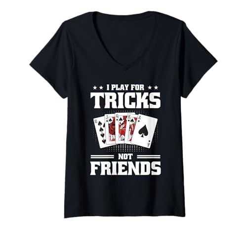 Damen Lustiger Spades Kartenspieler Spruch Play Tricks Not Friends T-Shirt mit V-Ausschnitt von Spades Kartenspiel Design